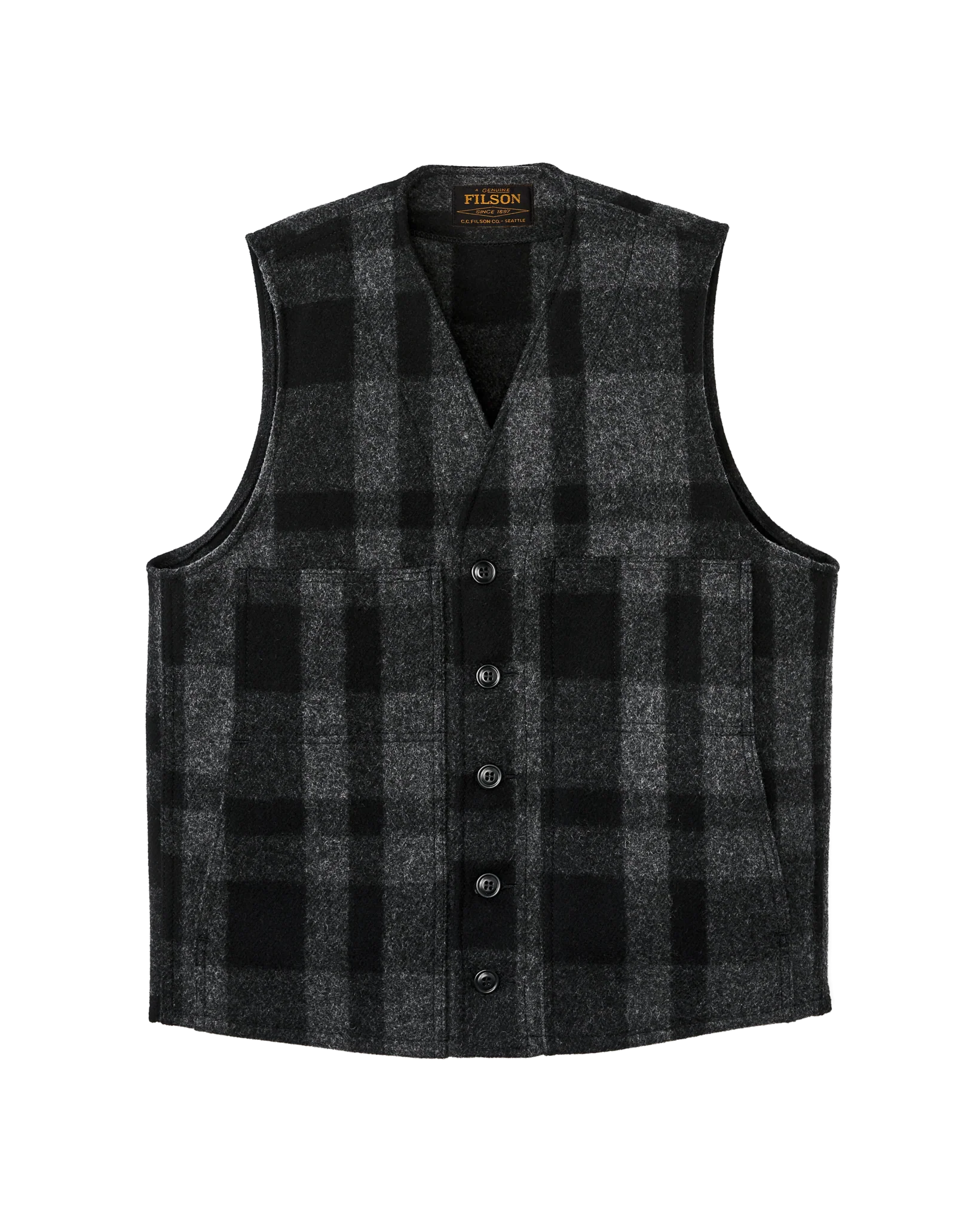 Mackinaw Wool Vest - Charcoal / Black Heritage Plaid