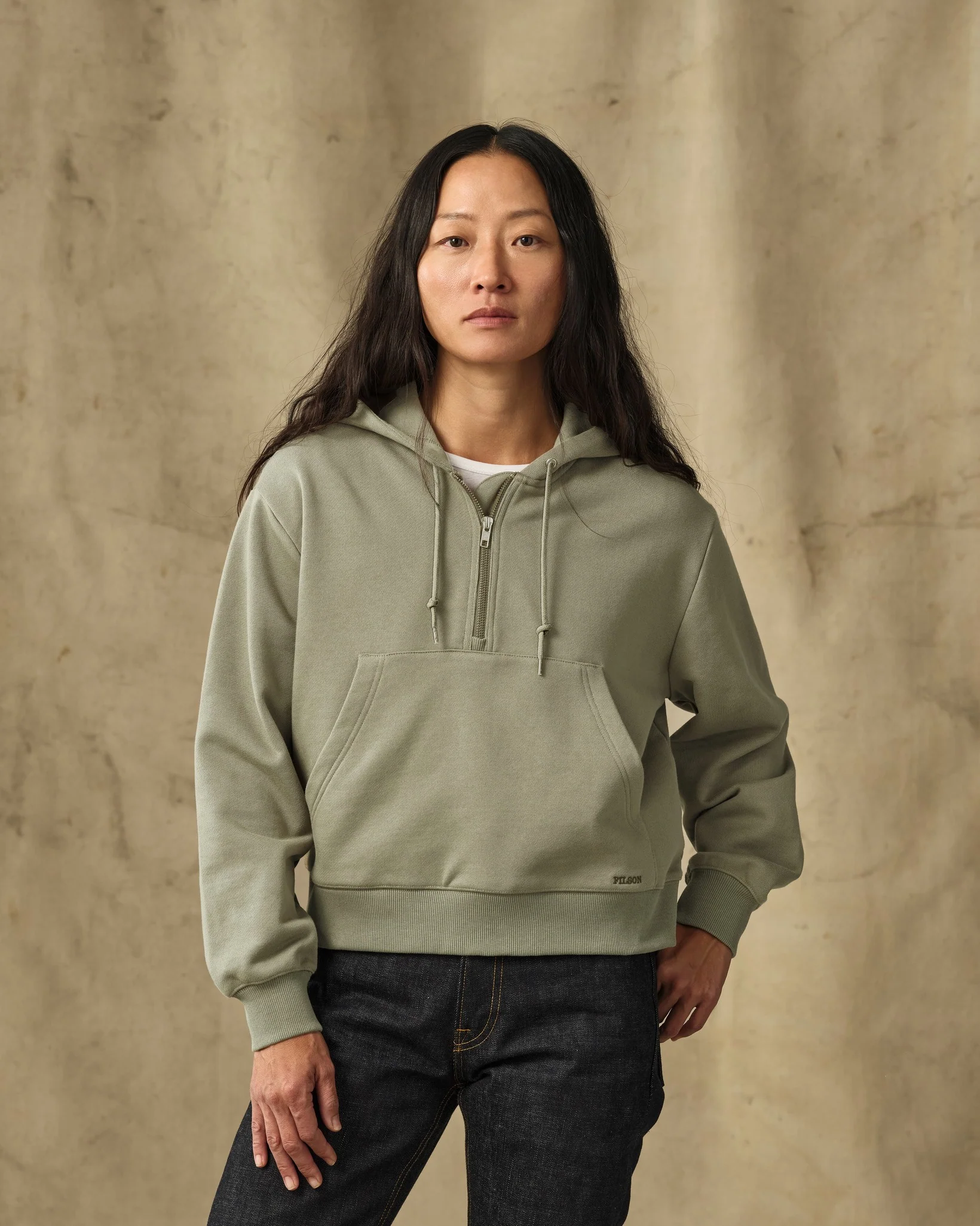 Women's French Terry Half-Zip Hoodie - Olive Branch