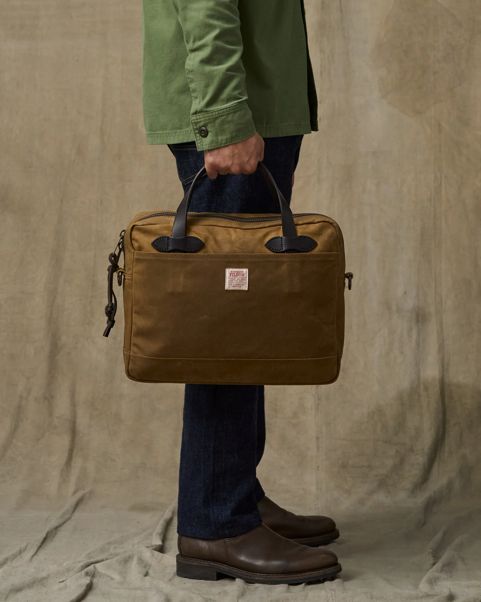 Tin Cloth Compact Briefcase - Dark Tan