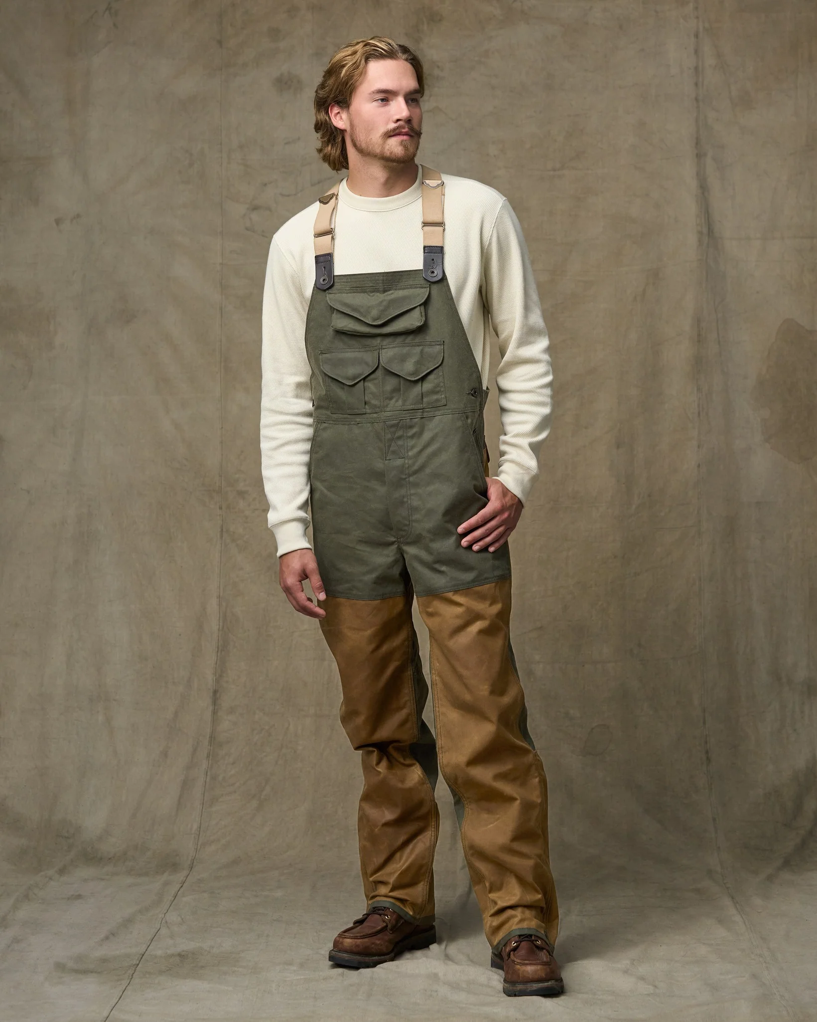 Double Hunting Bibs With Zipper - Otter Green / Dark Tan