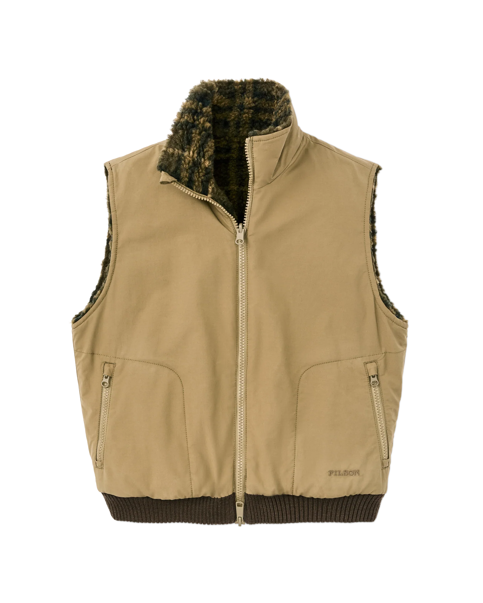 Women's Reversible Woolly Fleece Vest - Tan