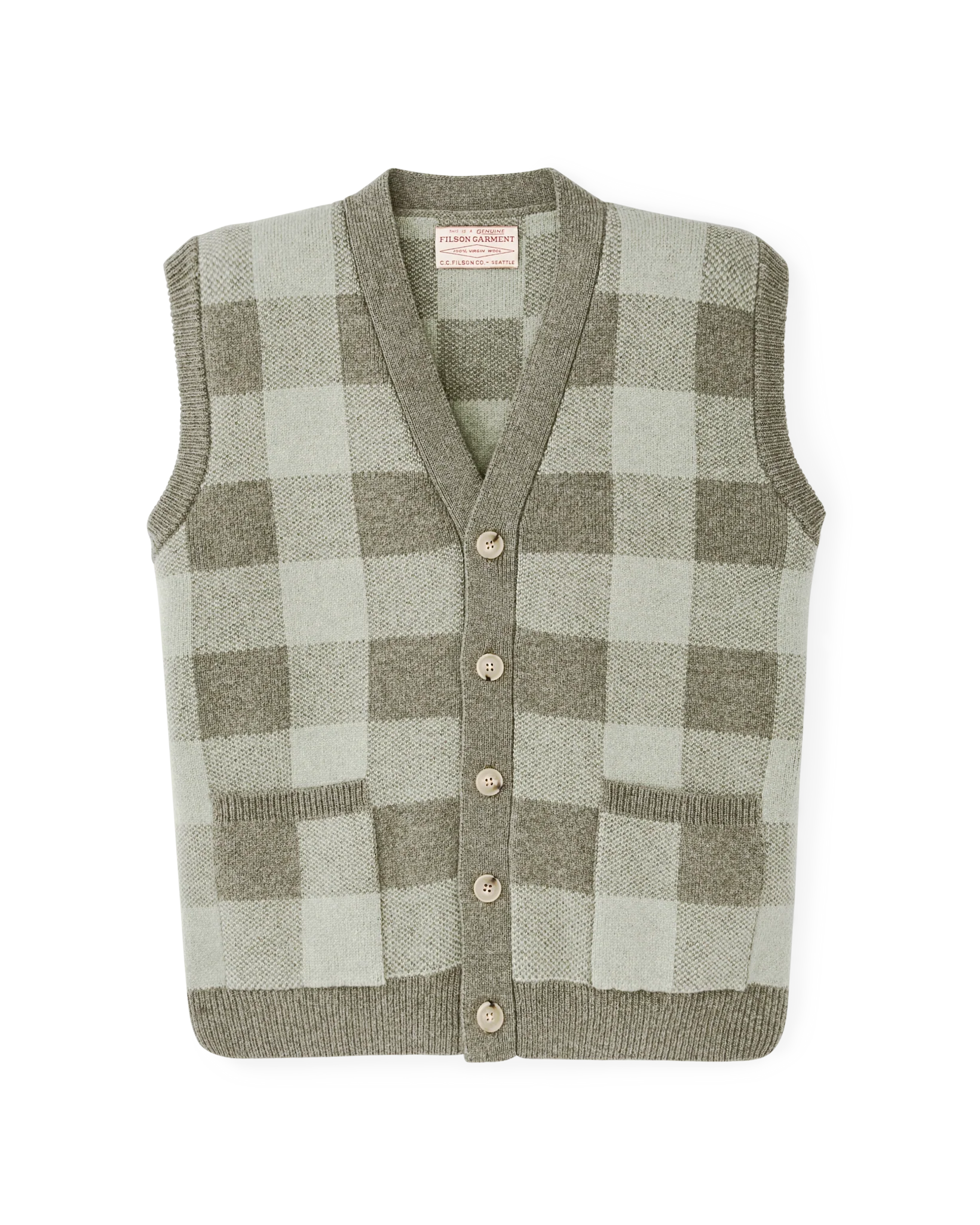 Women's Wool Cardigan Vest - Olive Check