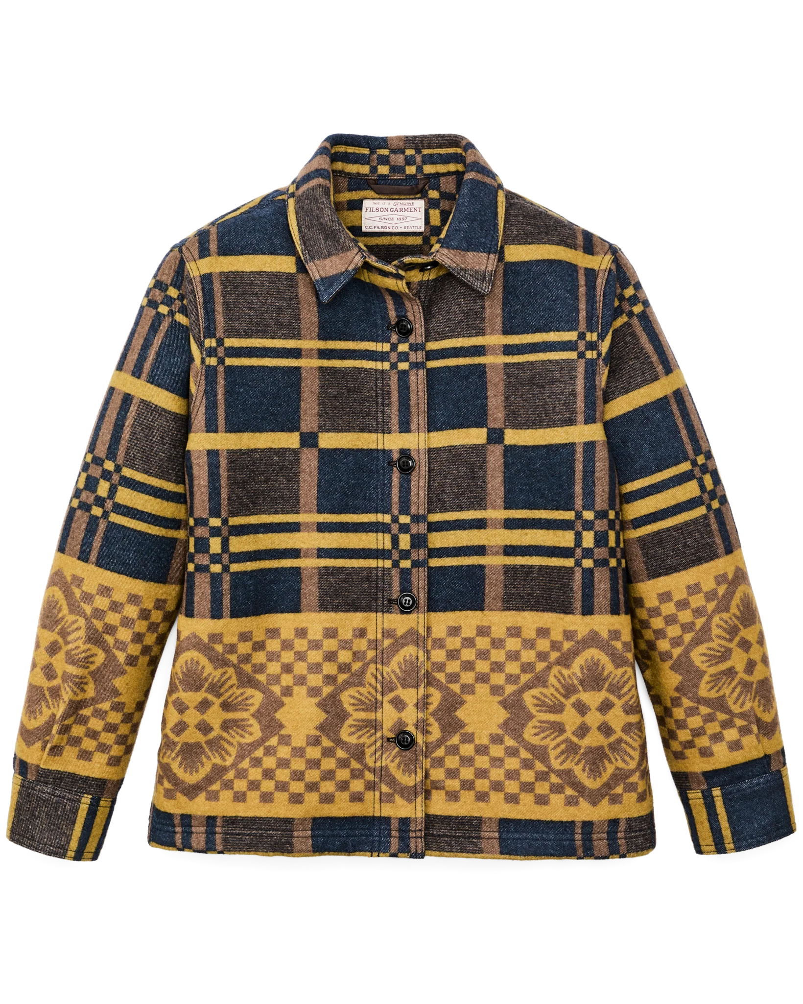 Women's Blanket Wool Overshirt - Flower Blanket Plaid / Bronze Brown