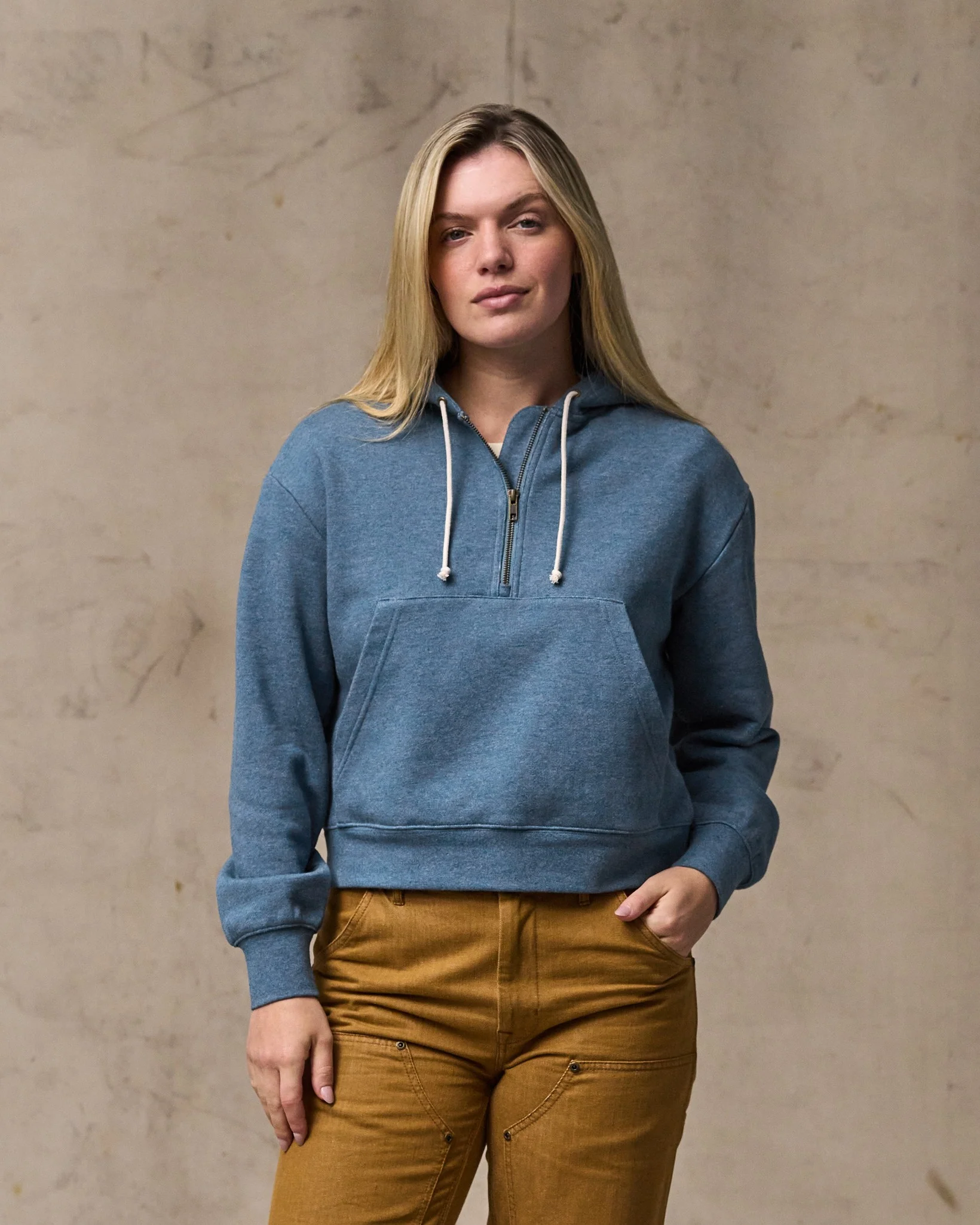 Women's French Terry Half-zip Hoodie - Light Blue