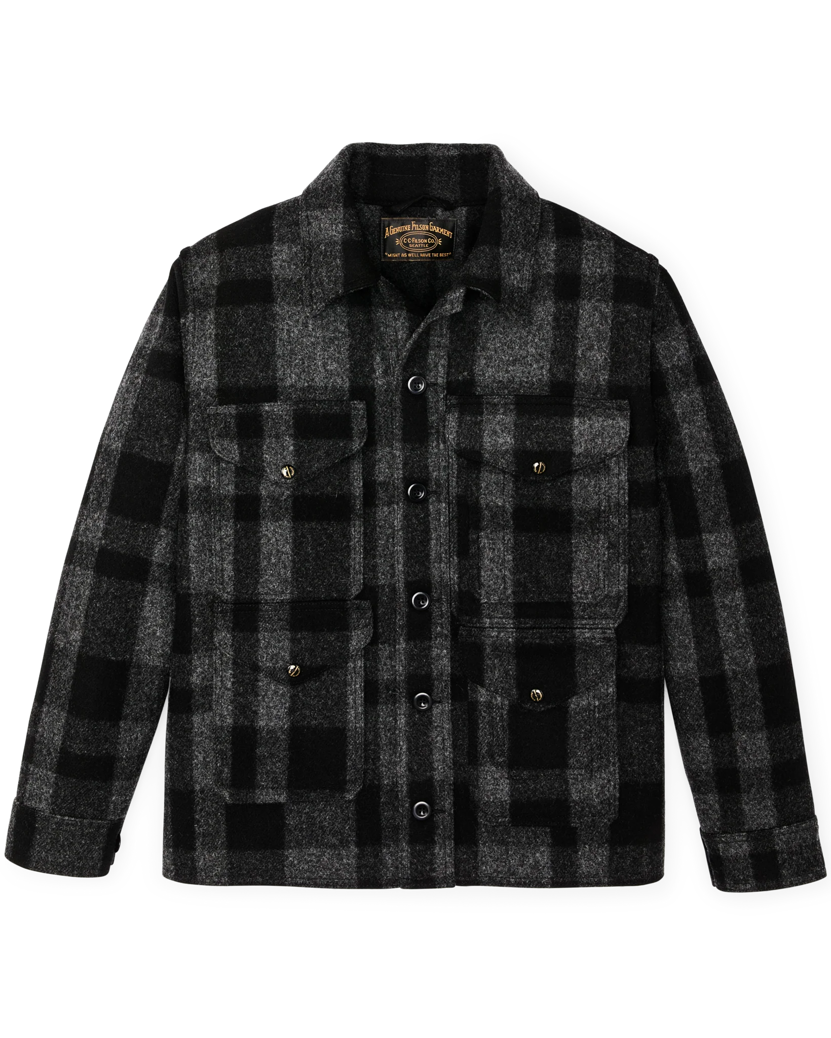 1940s Mackinaw Wool Cruiser Jacket - Charcoal / Black Heritage Plaid