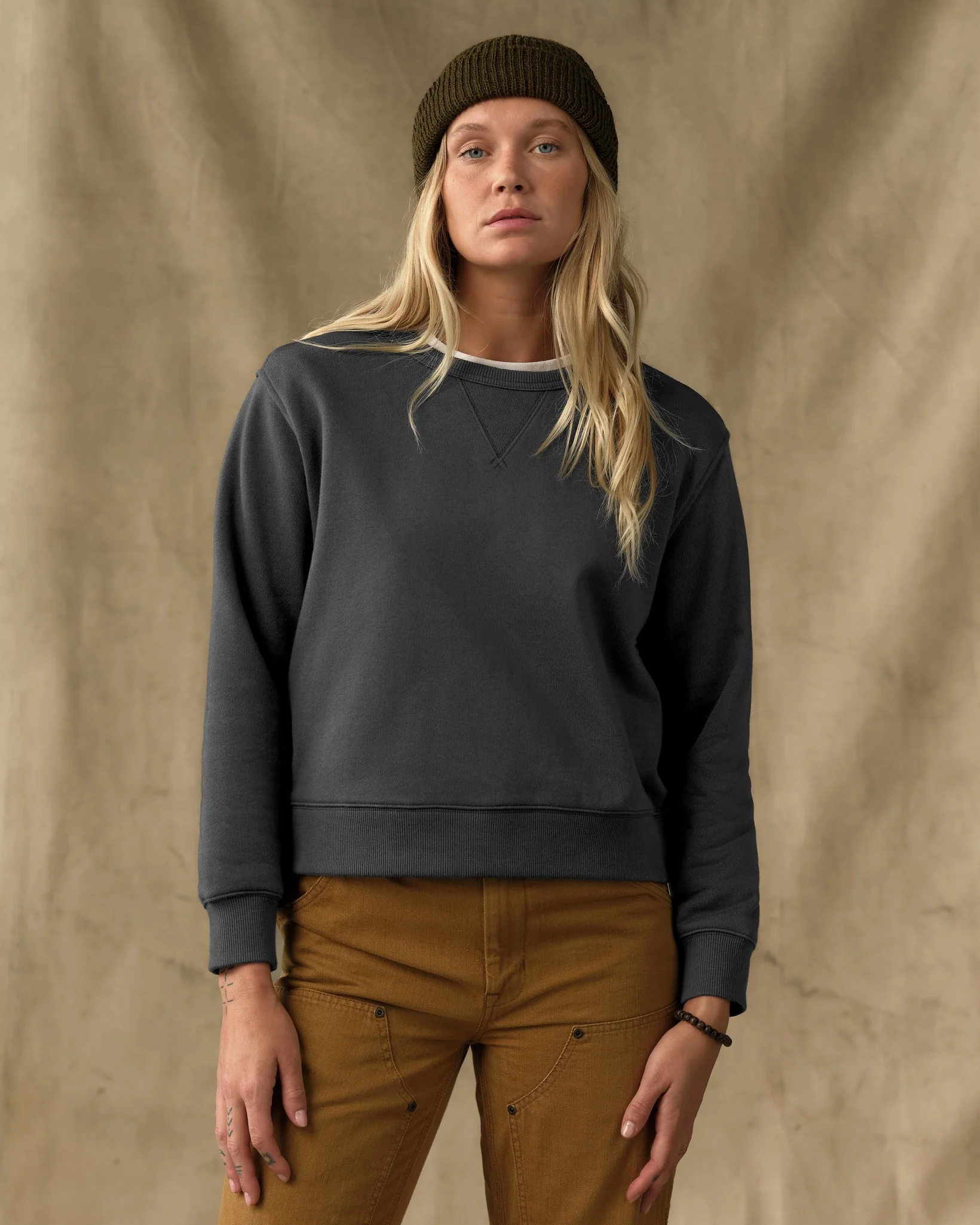 Women's French Terry Crewneck - Faded Black