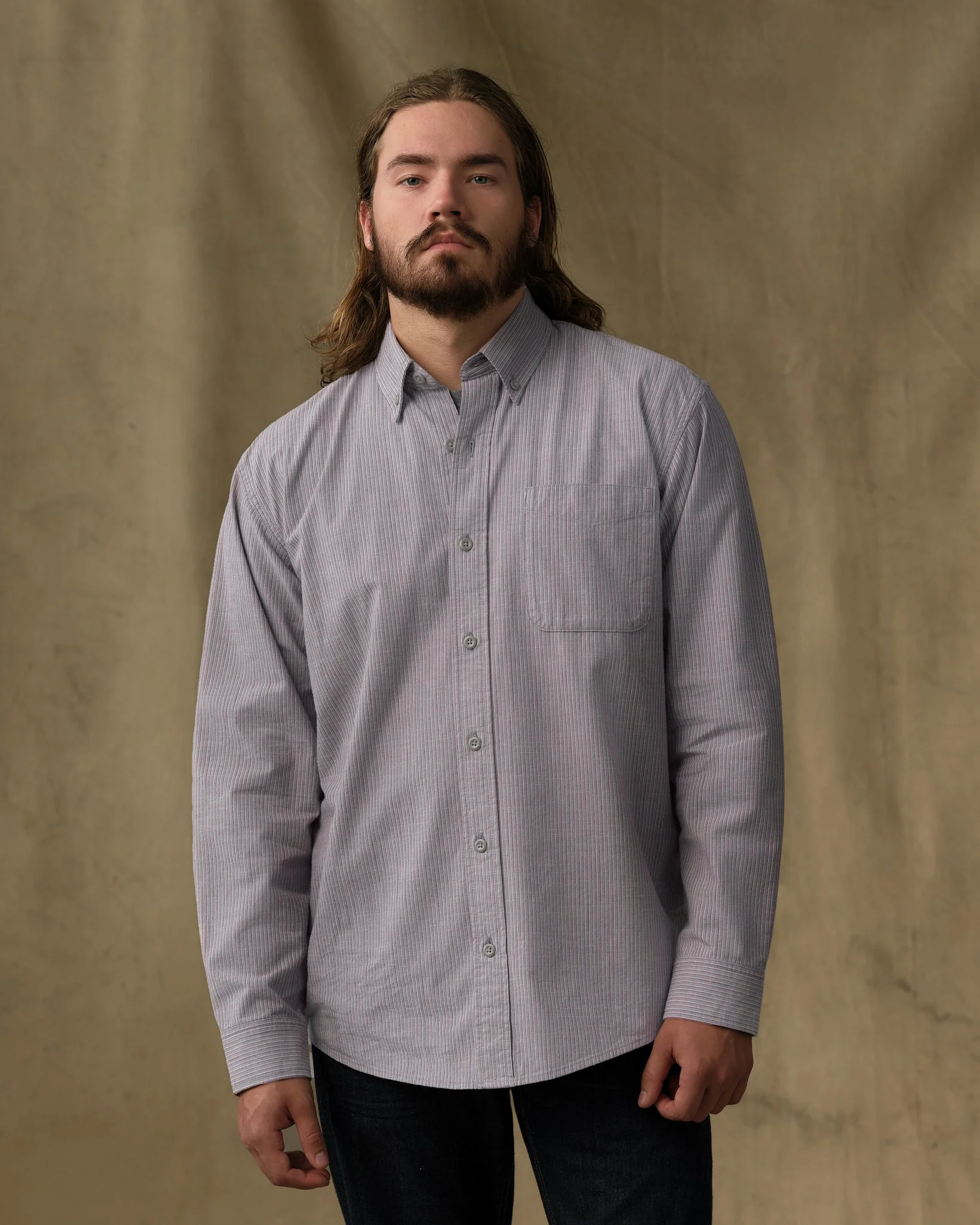 Chambray Button-Down Shirt - Vintage Gray Stripe