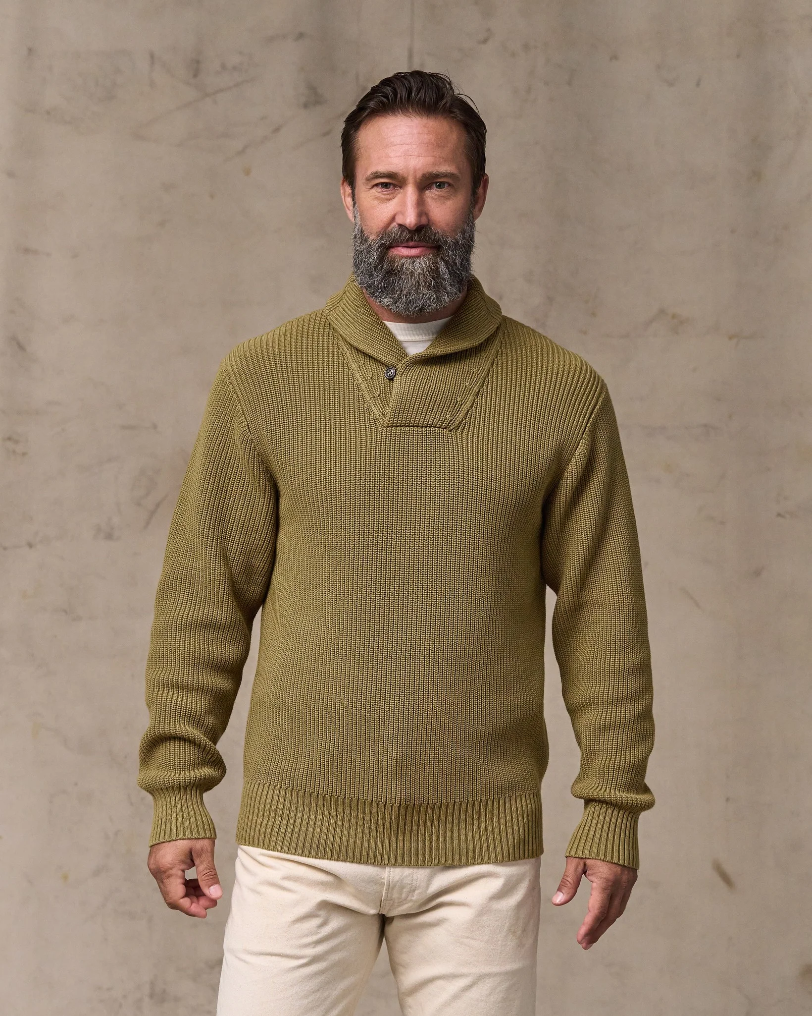 Vintage Cotton Shawl Neck Sweater - Cork