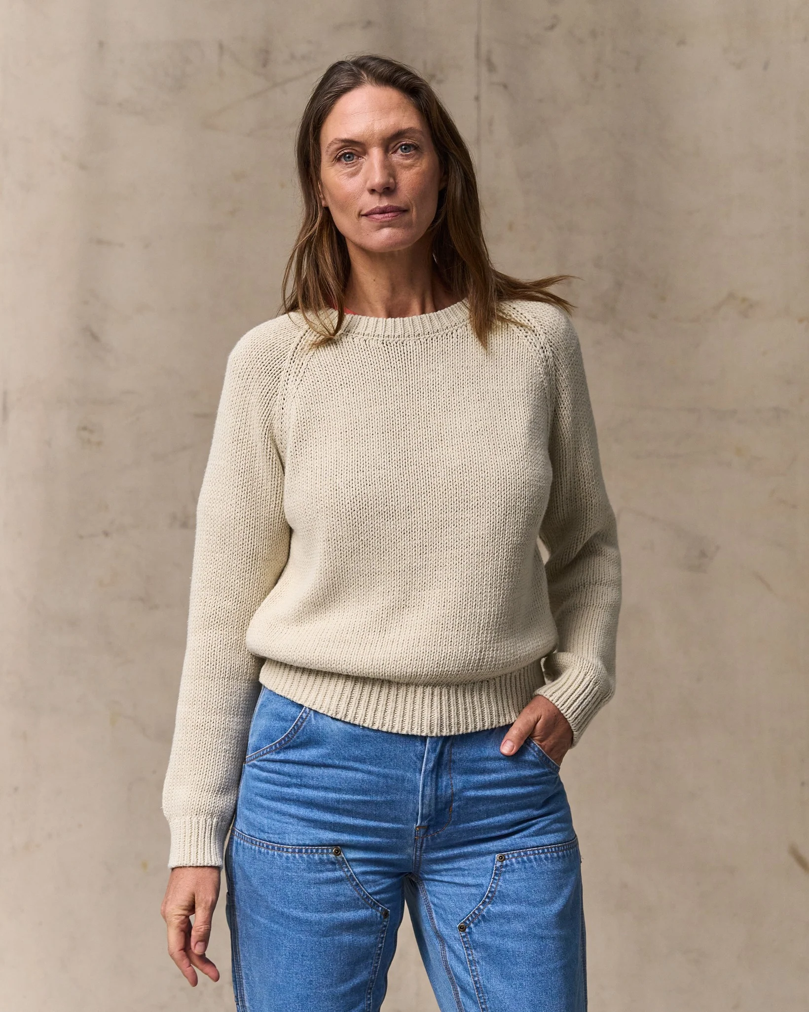 Women's Cotton Crewneck Sweater - Natural